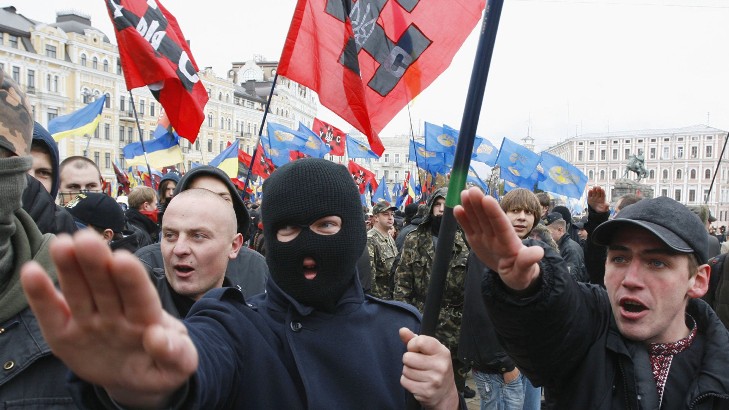 Nazis in Ukraine facists march swastika