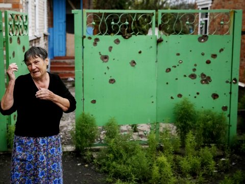 Eastern Ukraine: House of an old lady shelled by the Ukrainian army, Ukraine massacres of civilians