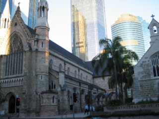 Wonderful Australia, Brisbane, traditional Chirch and Modern Architecture come together
