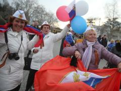 Crimea returns to Russia referendum 2014 happy people celebrations Russian flag